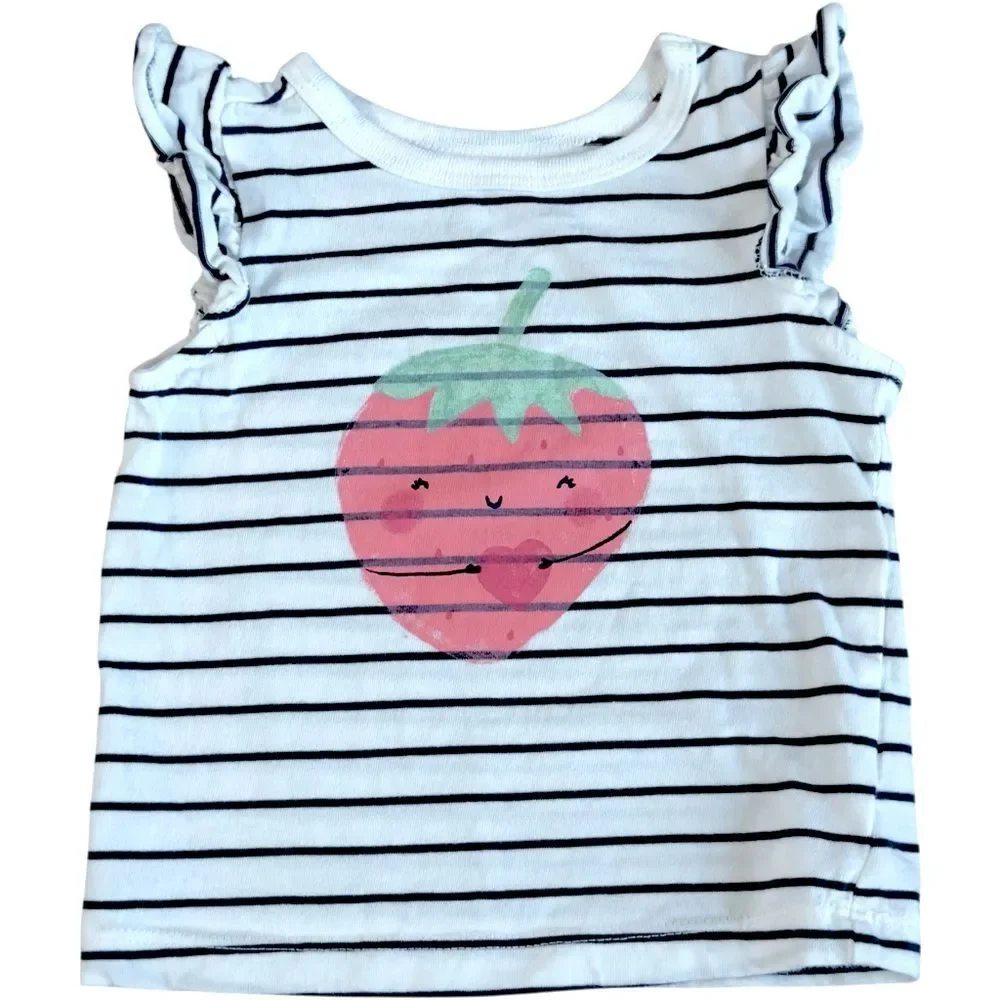 Carter’s Baby Girls Striped Lightweight Strawberry Graphic Tee. 3 Months.